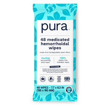 Pura Flushable Hemorrhoid Wipes XL, 48 Count, Medicated with Cooling Witch Hazel, Aloe & Coconut Oil, Fast Relief, Fragrance-Free, 100% Plastic-Free PuraBuy Supplements Australia