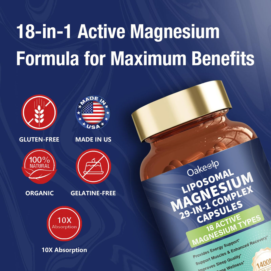 Oakea liposomal magnesium supplement bottle and packaging on a white background