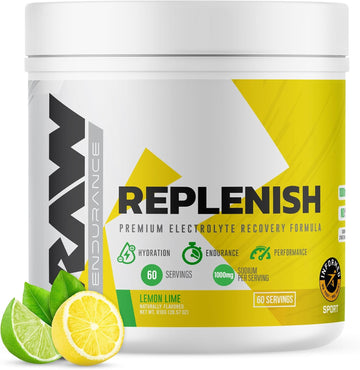 RAW Replenish, Premium Electrolytes Powder Recovery Formula, Lemon Lime (60 Servings) - Flavored Electrolyte Drink Mix Supplement for Hydration, Replenishment, Endurance & Performance Workouts