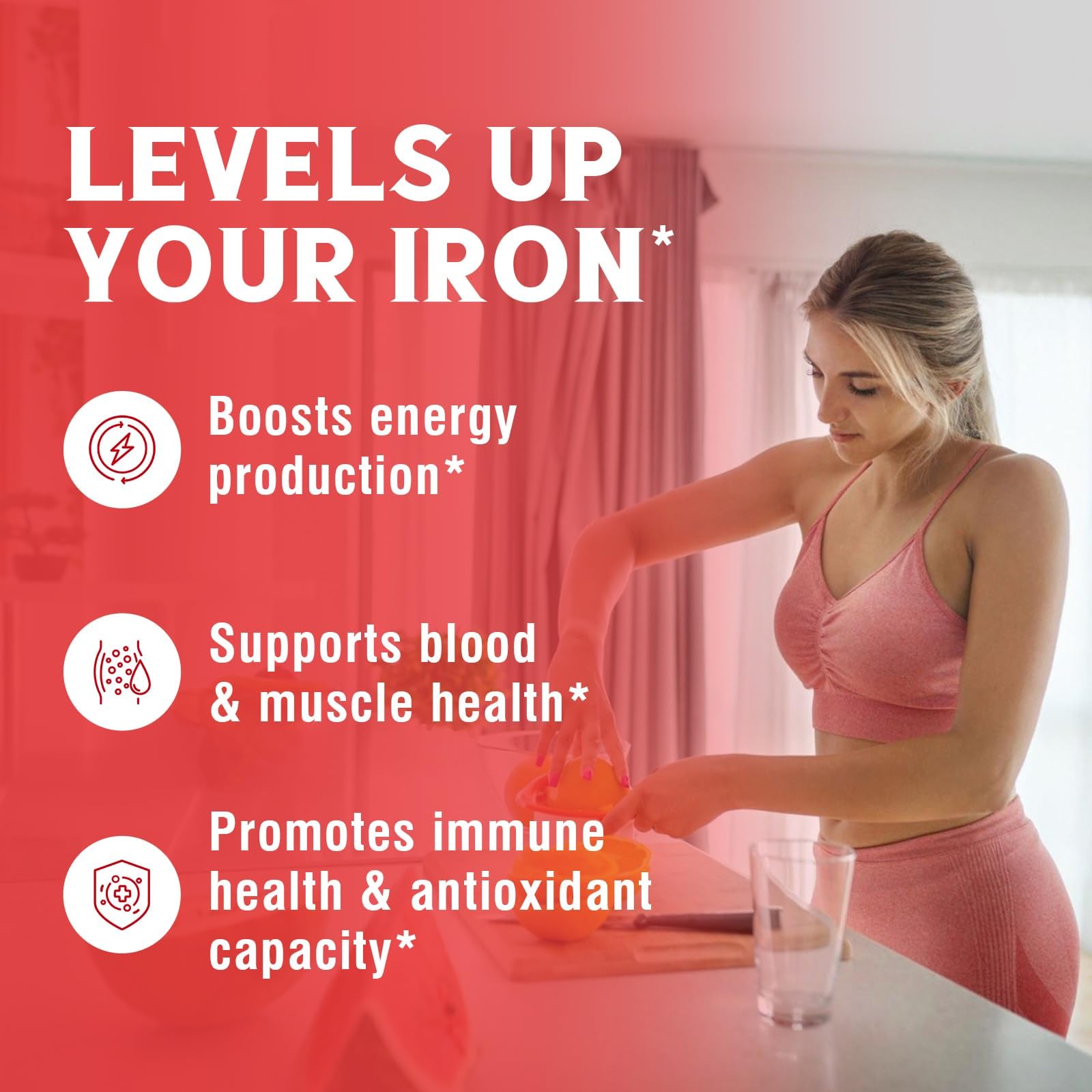 Iron Supplement, 65mg Carbonyl Iron with 250mg Vitamin C, Stomach Friendly | Iron Pills for Blood Building Women & Men, High Absorption, No Nausea, No Constipation, Non-GMO, No Gluten, 60 Vegan Tabs