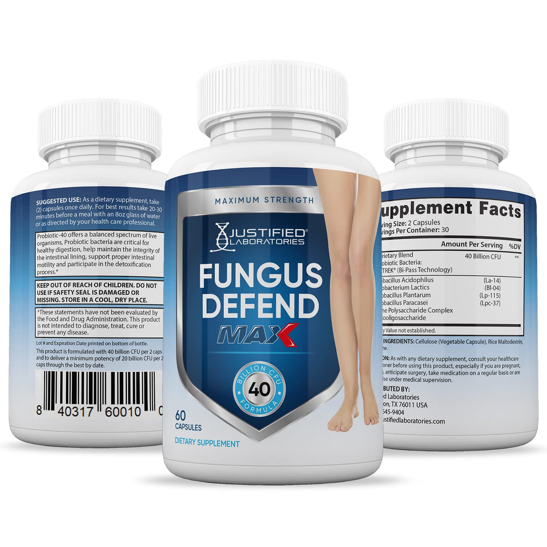 Three bottles of Fungus Defend Max supplement with capsules on a white background