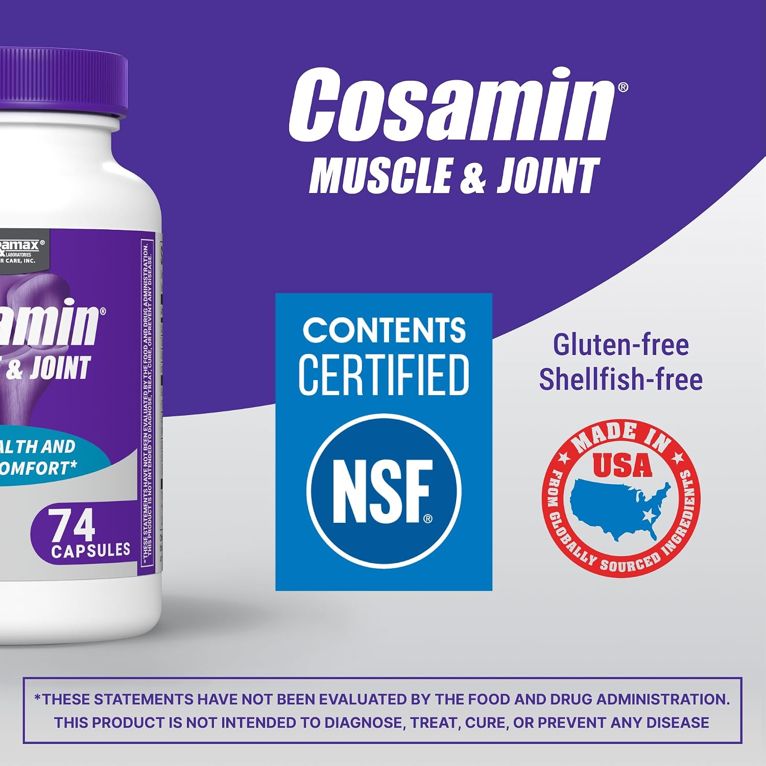 Nutramax Cosamin Muscle & Joint Health Supplement, 74 Capsules | Works to Decrease Cartilage Breakdown, Supports Joints, and Reduces Muscle Soreness to Accelerate Recovery After Exercise