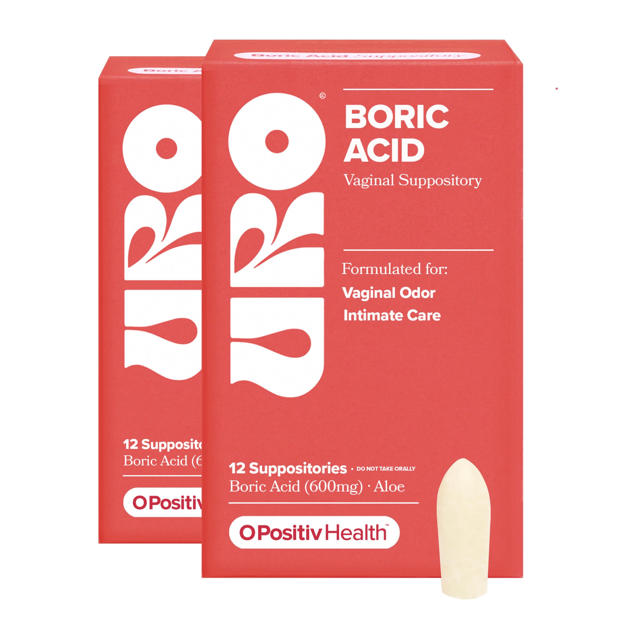 O Positiv URO Boric Acid Vaginal Suppository with Lactic Acid – 12 Ct