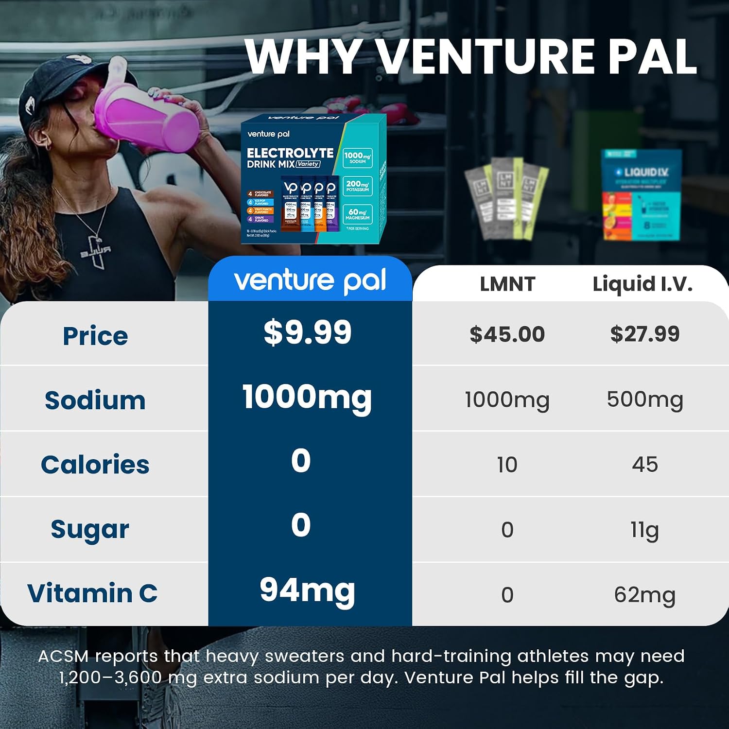 Venture Pal High Sodium Electrolyte Powder Packets | Sugar Free Hydration Drink Mix | Sodium, Magnesium, Potassium & Vitamins | Zero Calories | Keto, Vegan & Paleo Friendly | 16 Sticks