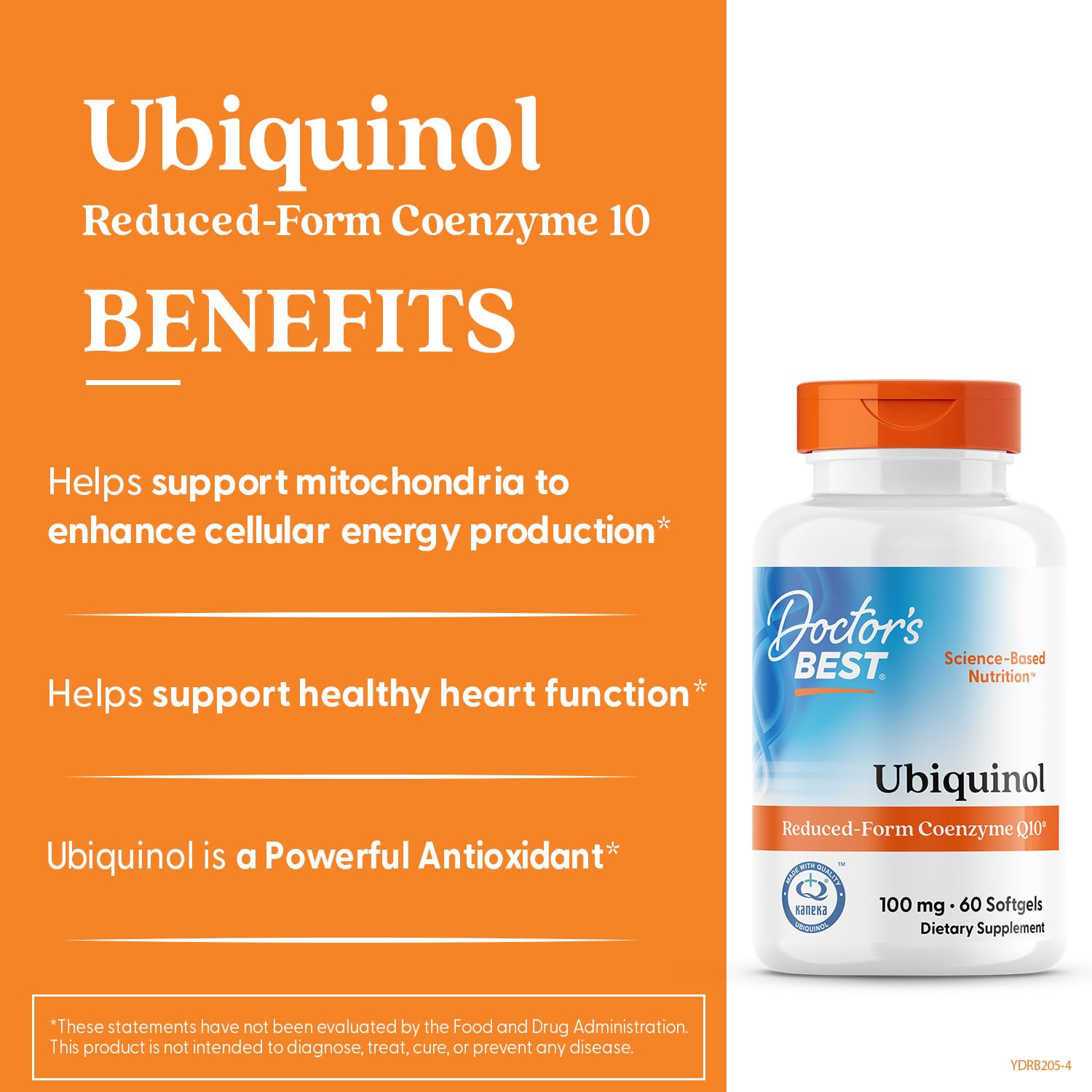 Doctor's Best Kaneka Ubiquinol 100 mg Supplement for Men & Women - Reduced Form CoQ10, Coenzyme Q10 100mg for Antioxidant & Heart Health Support, Non GMO, Gluten Free, Soy Free - 60 Softgels