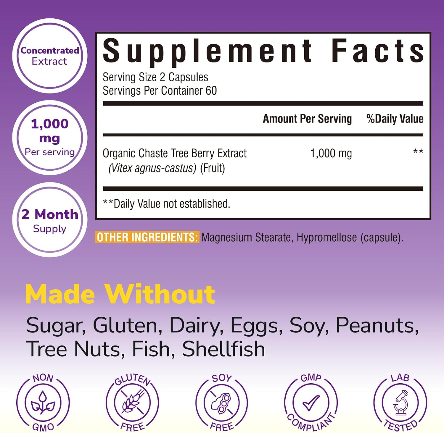 Organic Vitex Chasteberry Supplement for Women, Hormone Balance, Fertility Support, Healthy Menstrual Cycle, Vegan, 120 Capsules