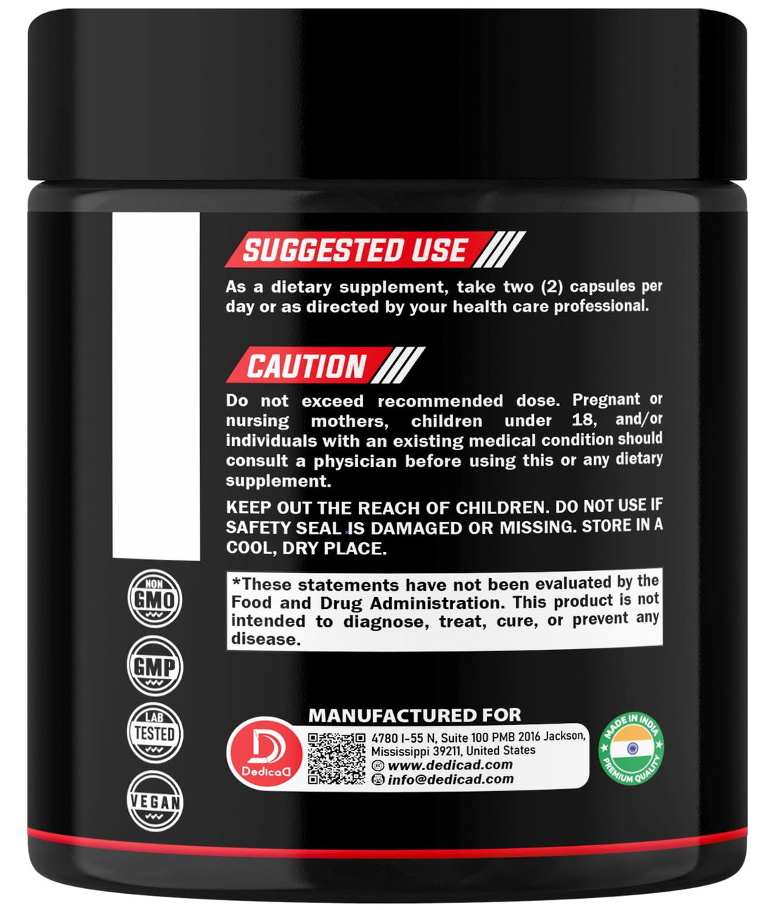 Supplement container labeled 'NAD+ 1000 MG' with DedicaD branding on a black background.