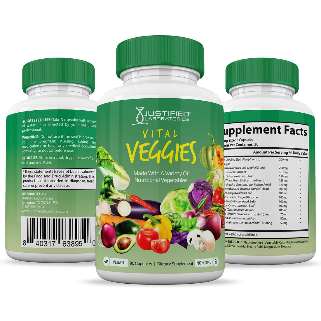 Multiple bottles of 'Vital Fruits' and 'Vital Veggies' supplements on a white background.