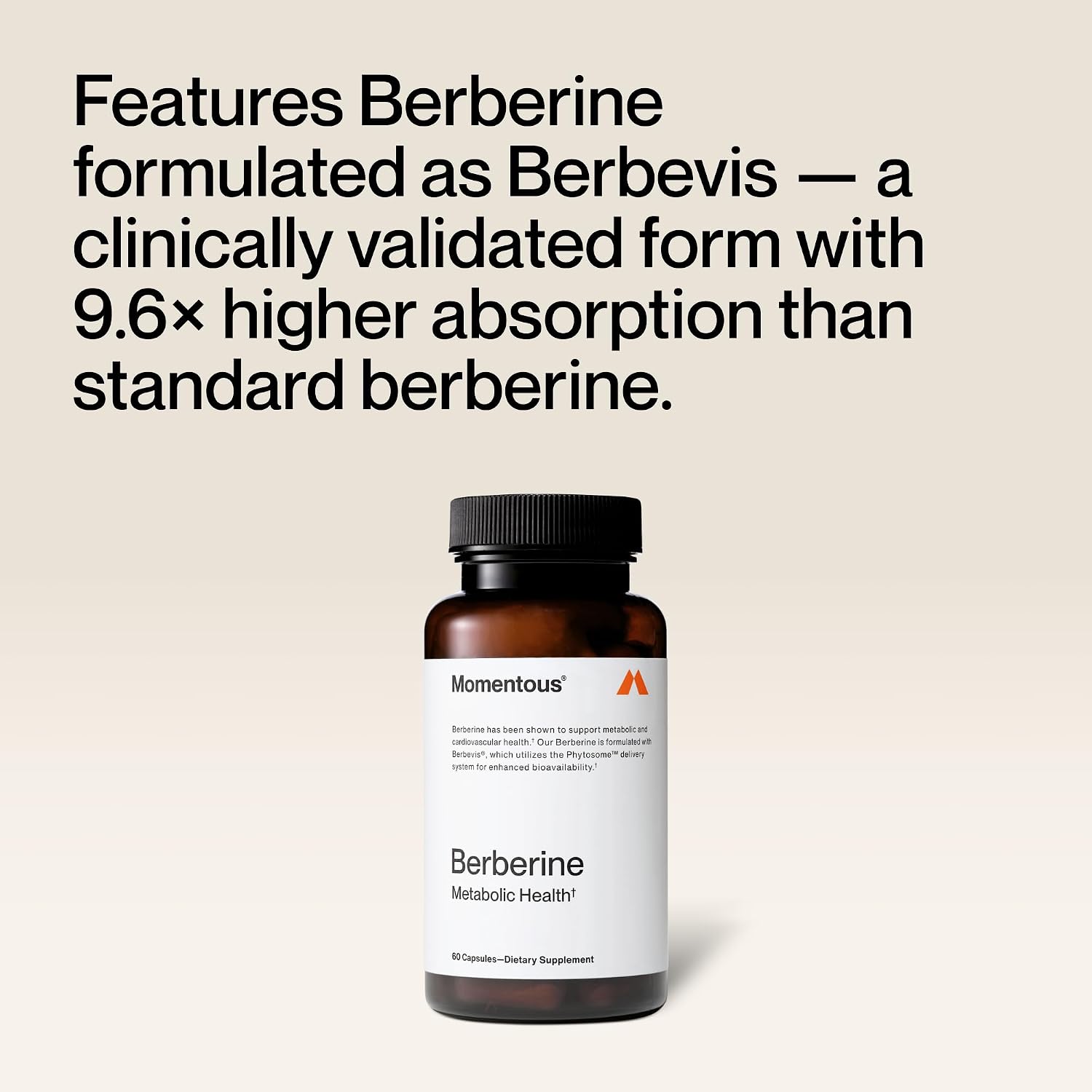 Momentous Berberine - Natural Bioavailable Supplement Formulated from Plant Alkaloid to Help Support Metabolic & Cardiovascular Health - Vegan - Gluten Free - NSF Certified for Sport - 60 Servings