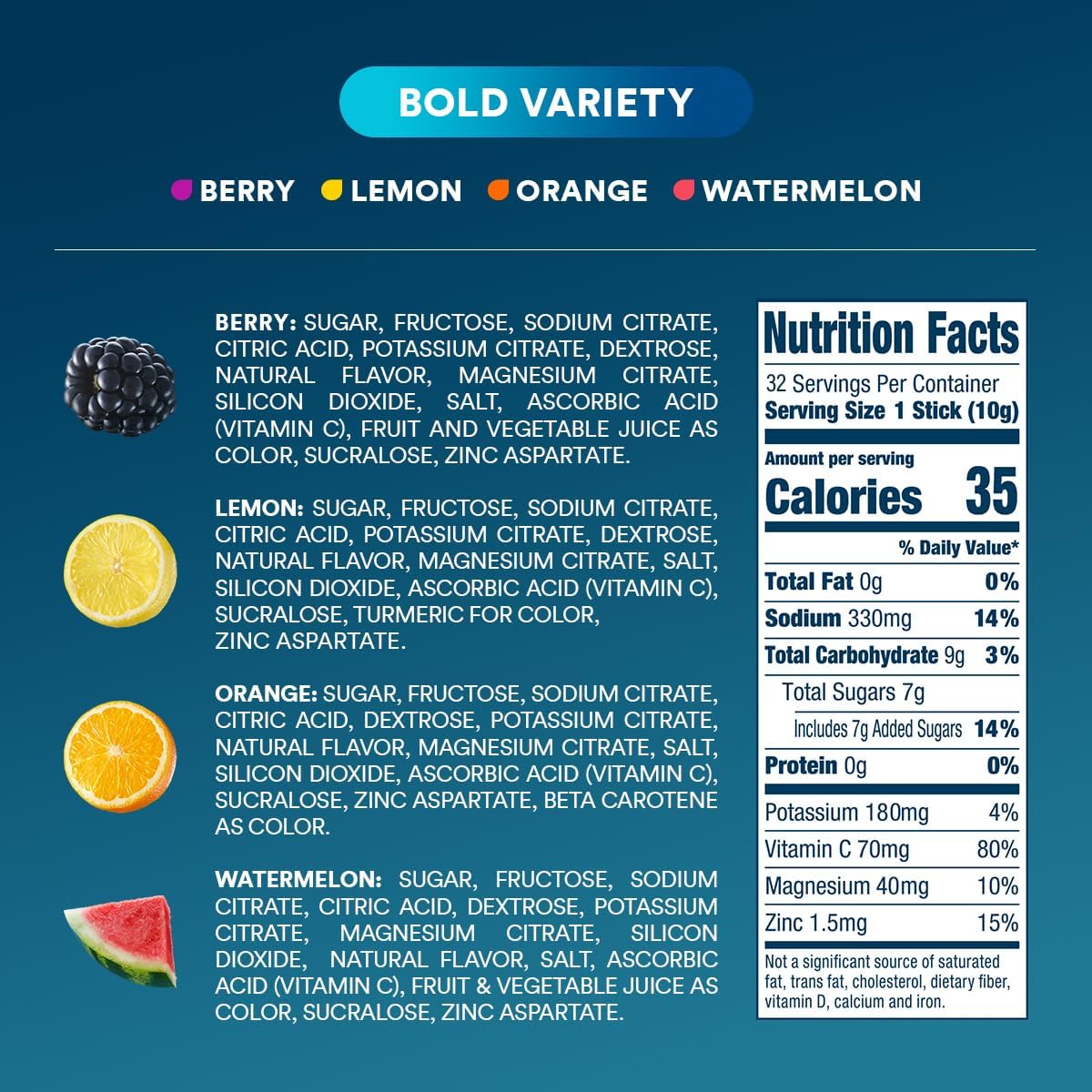 DripDrop Hydration Bold & Zero Sugar Bundle Electrolyte Packets, 64 Count | Berry, Watermelon, Lemon, Orange, Sugar Free Lemon Lime; 3X Electrolytes; Potassium, Magnesium, Zinc, Vitamin C; Single Serve