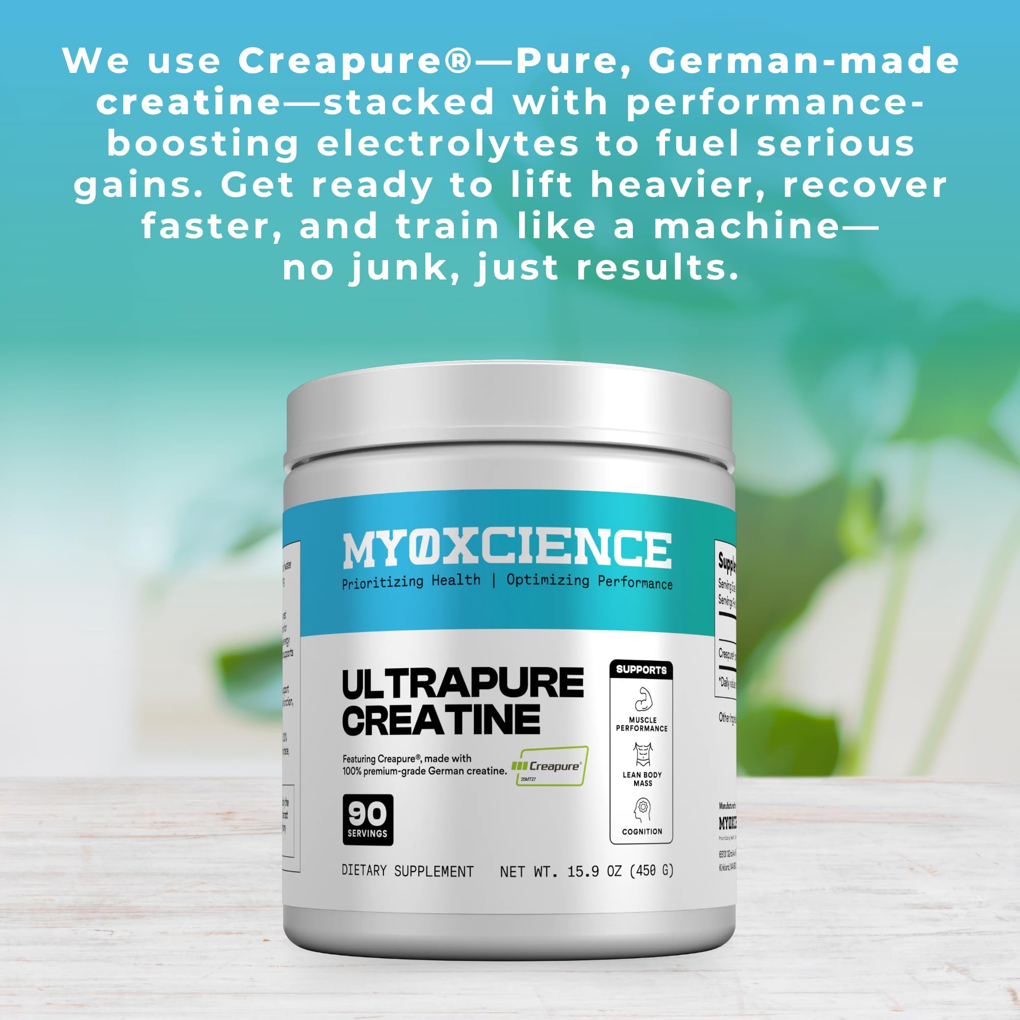 MYOXCIENCE Creapure® Creatine Monohydrate | Supports Strength & Muscle Mass, Cognition and Lean Body Mass | Unflavored (60 Serving Jar)