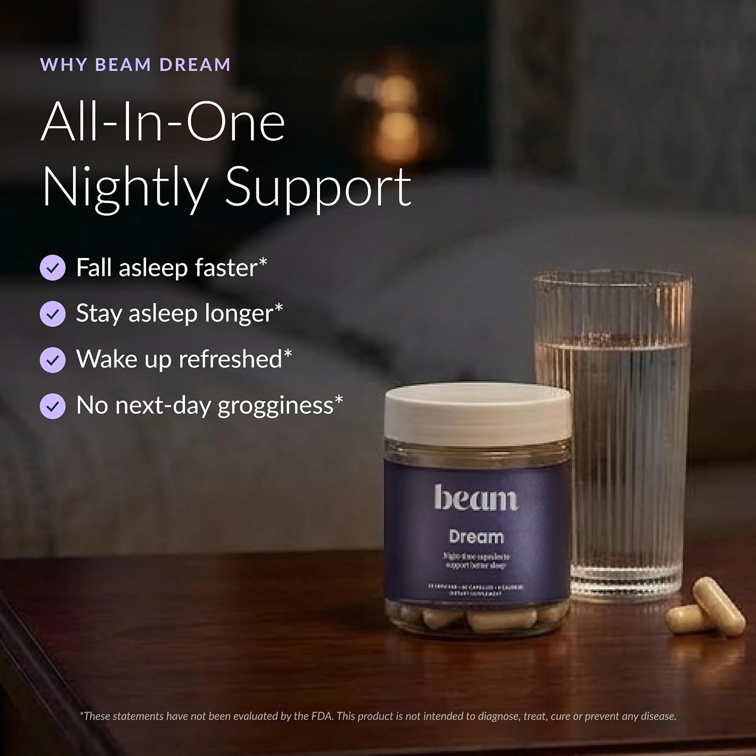 BEAM Dream Sleep Capsules – Melatonin Sleep Aid for Adults with Magnesium, L-Theanine, Reishi Mushroom & Apigenin, Sleep Supplement for Deep Sleep, Natural Sleep Aids, Sleep Pills, 30 Servings