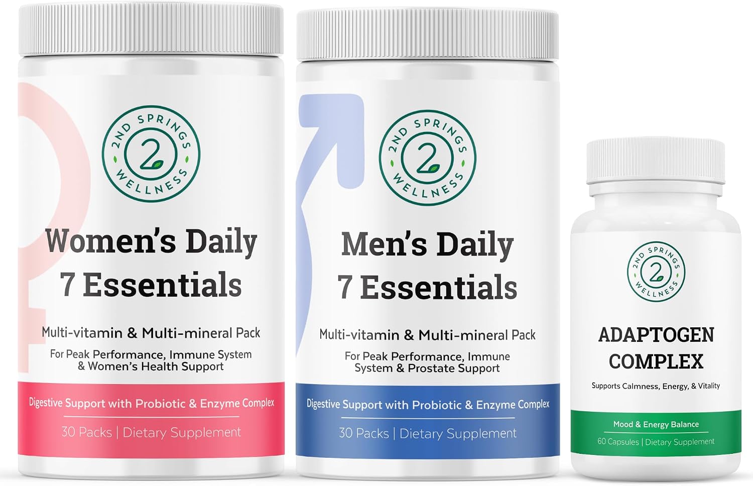 Women's & Men's Daily 7 Essentials + Adaptogen Complex Bundle - Complete Multivitamins with Stress Adaptation Support for Optimal Health