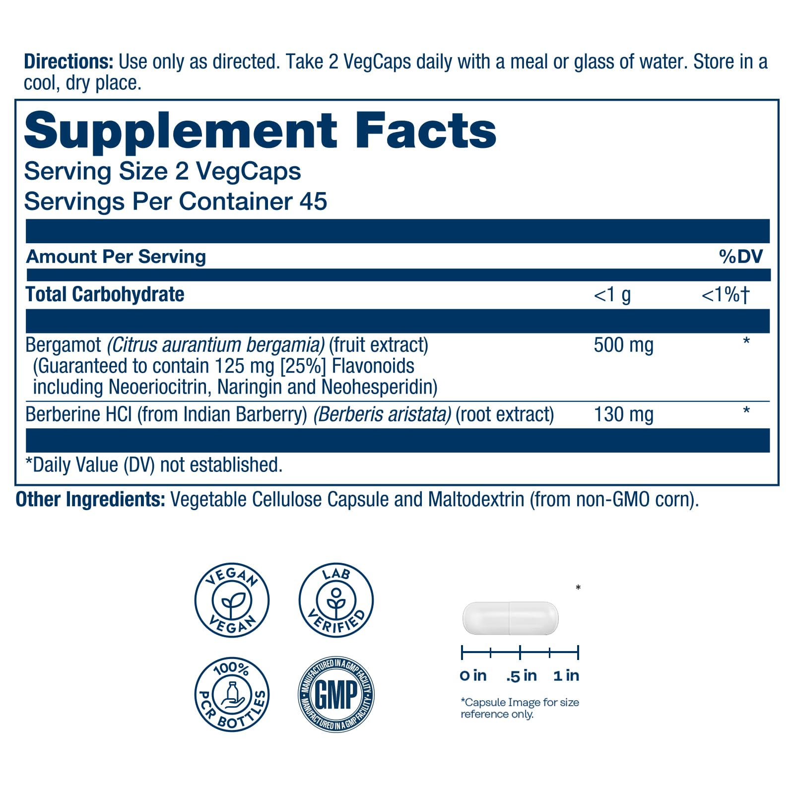 SOLARAY Bergamot 500 mg - Citrus Bergamot Supplement for an Active Lifestyle - Standardized to 25% Flavonoids - with Berberine HCl from Indian Barberry - Vegan, 60-Day Guarantee, 30 Serv, 60 VegCaps