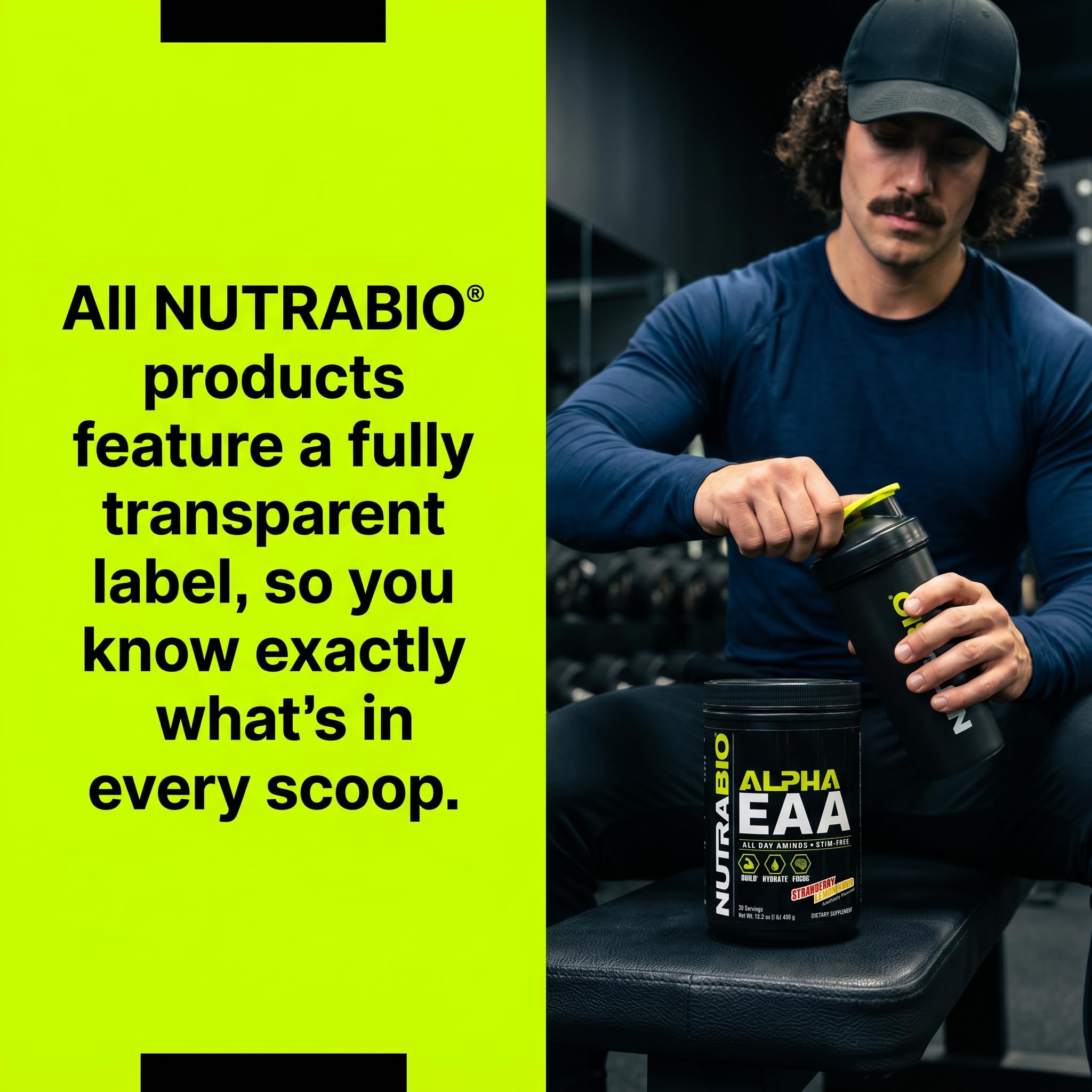 NutraBio Alpha EAA - All-Day Amino Acids for Muscle Growth and Hydration - Essential Amino Acids with Nootropics & Adaptogens- Full Spectrum EAA BCAA Powder - 30 Servings - Strawberry Lemon