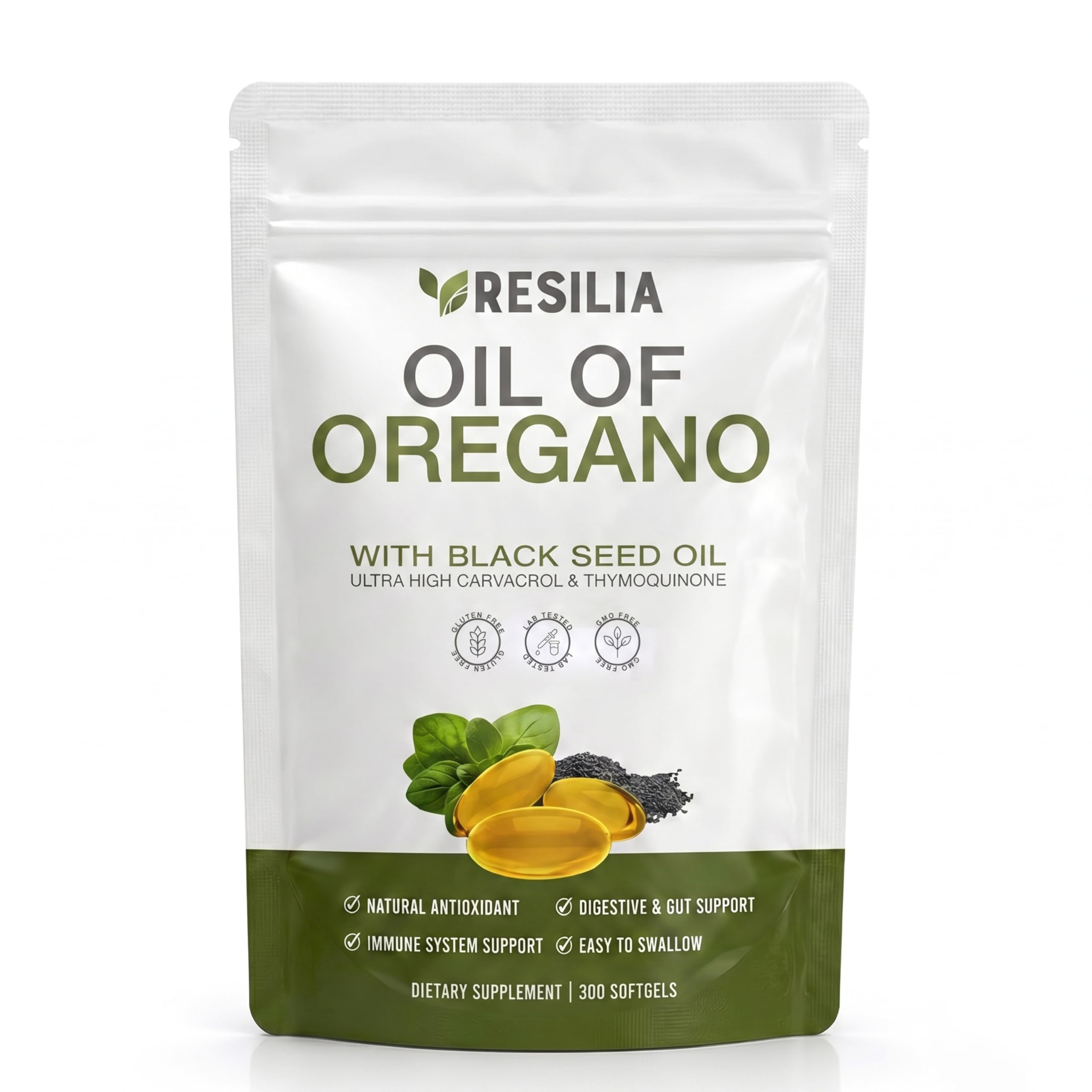 Resilia Softgels with Black Seed Oil – Premium Grade Oregano Oil Capsules for Immune & Digestive Support – Non-GMO, Gluten-Free Softgels – Natural Herbal Wellness Supplement (60 Count)