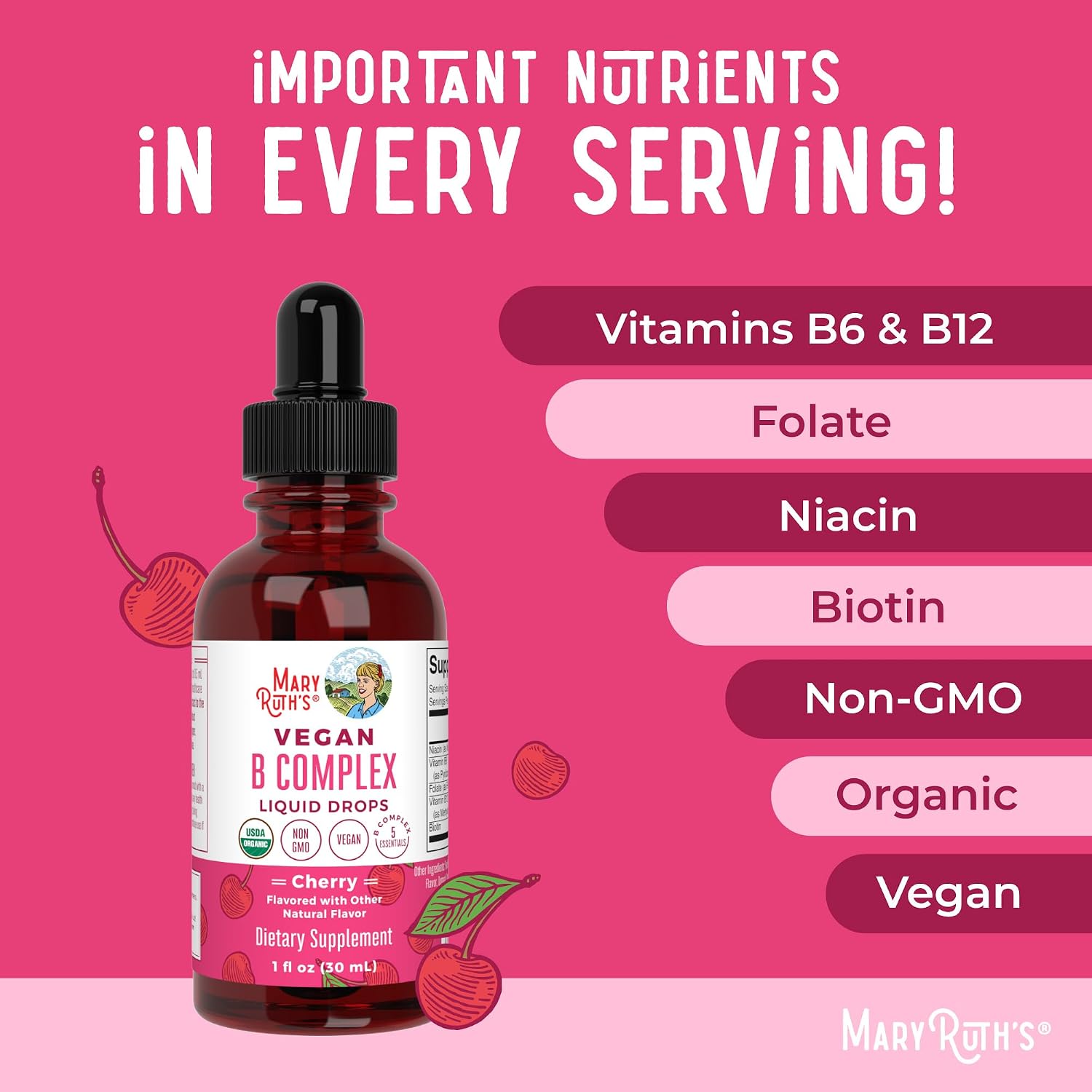 MARYRUTH'S Organics Vitamin B Complex | B Vitamins Complex | Biotin | Vitamin B12 | Niacin | Folate | Metabolic Support Supplement | Vegan | USDA Organic | Non-GMO | Gluten Free | 2 Month Supply