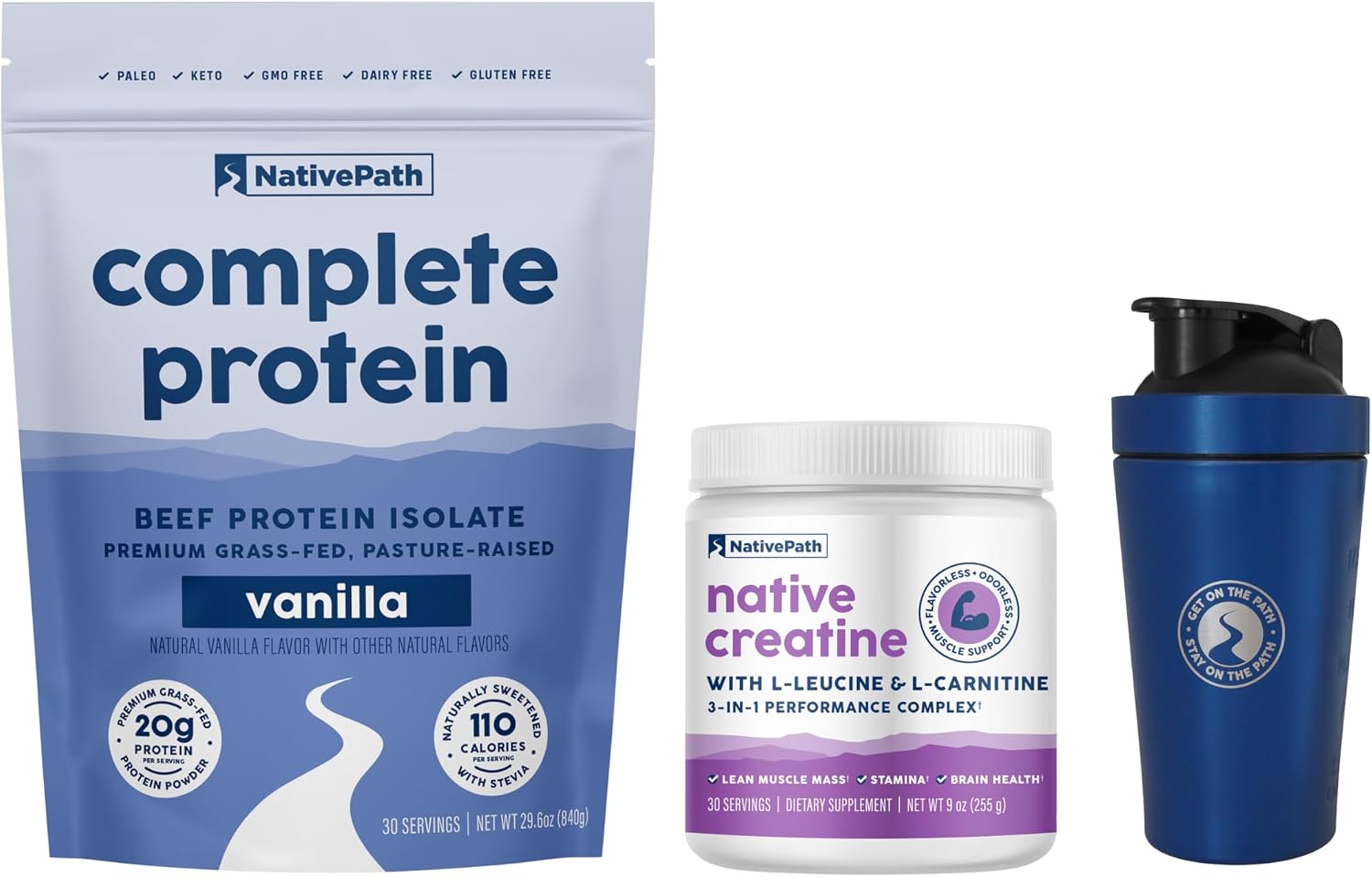 NativePath Complete Protein Vanilla and Creatine Complex Bundle with Shaker Cup