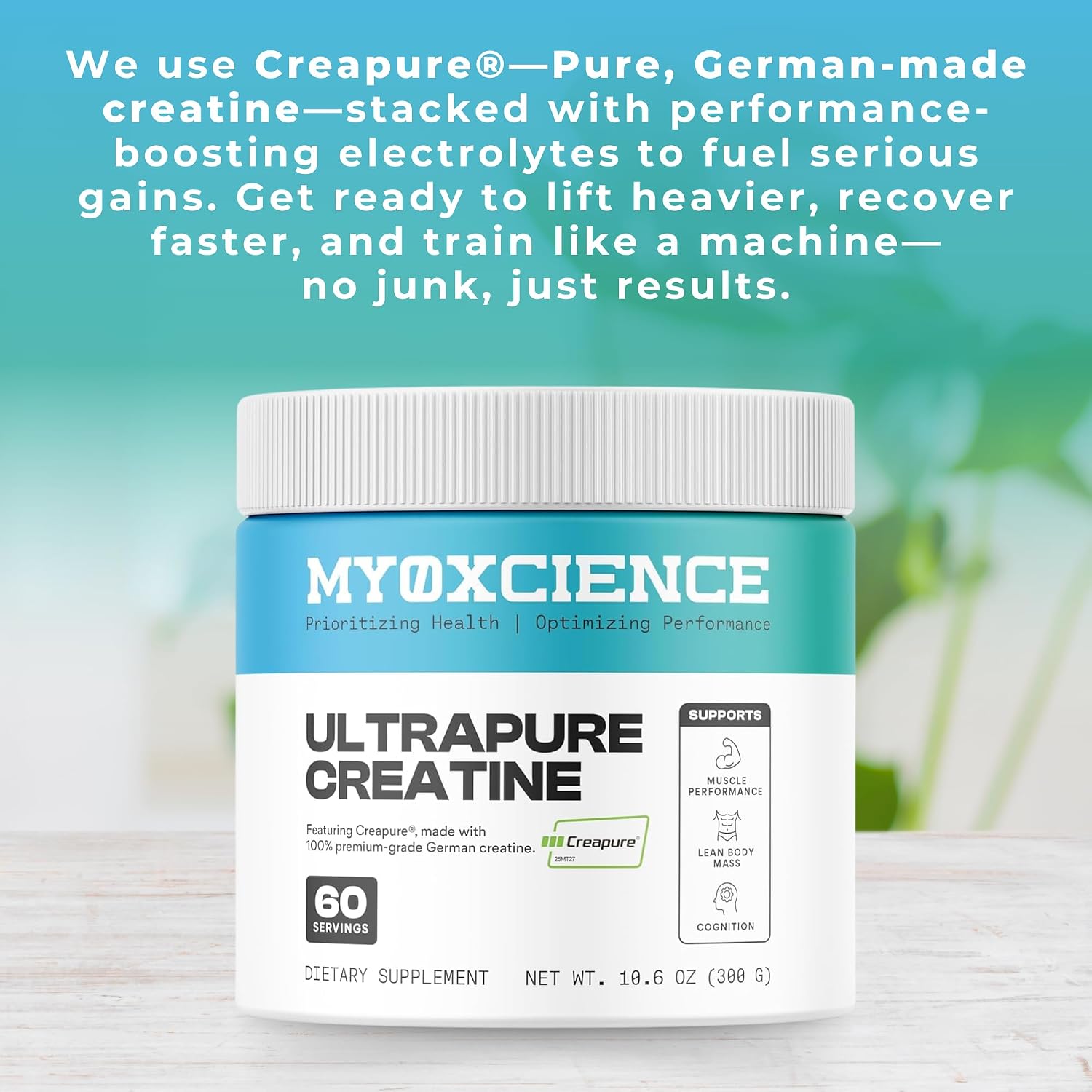 MYOXCIENCE Creapure® Creatine Monohydrate | Supports Strength & Muscle Mass, Cognition and Lean Body Mass | Unflavored (60 Serving Jar)