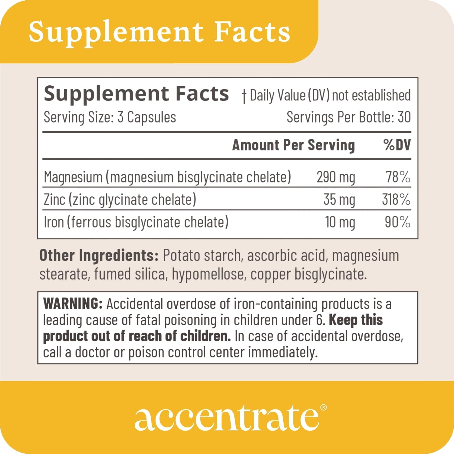 Accentrate Minerals - Magnesium Supplement for Kids – Chelated Magnesium Zinc Iron (Mg Zn Fe) – Mental Wellness Mineral Supplement for Focus, Mood & Brain Support – Bioavailable – 60 Capsules