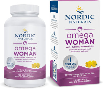 Nordic Naturals Women's Omega-3 w/Evening Primrose Oil, Lemon - 120 Count | 800mg Evening Primrose Oil w/GLA for menopause relief (hot flashes, night sweats). Hormonal balance. 60-day supply.