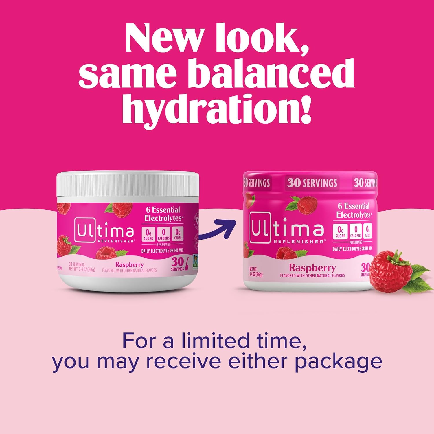 Ultima Replenisher Electrolyte Powder Drink Mix Bundle – Sugar Free – Rasberry, 30 Serving Canister and 20 Stickpacks – 6 Electrolytes and Minerals – Keto Friendly, Vegan, Non-GMO