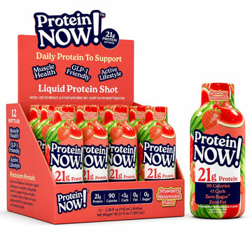 Protein Now Liquid 3 oz. Protein Shot By NutraBio– 21g Protein, 0 Carbs, 0 Fat, GLP-1 Support, Ready-to-Drink, No Refrigeration, Whey & Collagen Protein for Hair, Skin & Nails, On-the-Go Nutrition- Strawberry Watermelon