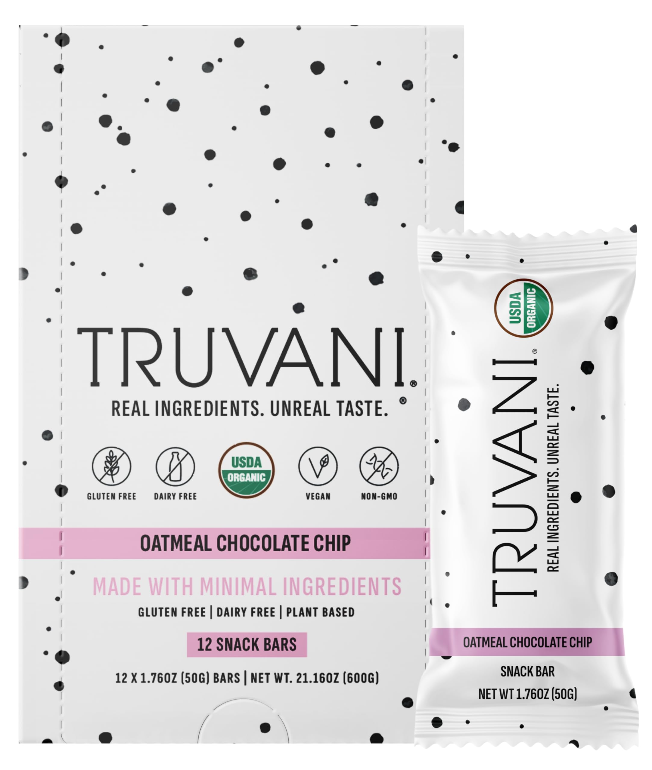 Truvani Plant Based Snack Bars | Variety | 12 Pack | Vegan | 5-8g Protein | USDA Organic and Vegan | Dairy, Soy, and Gluten Free | Individually Wrapped