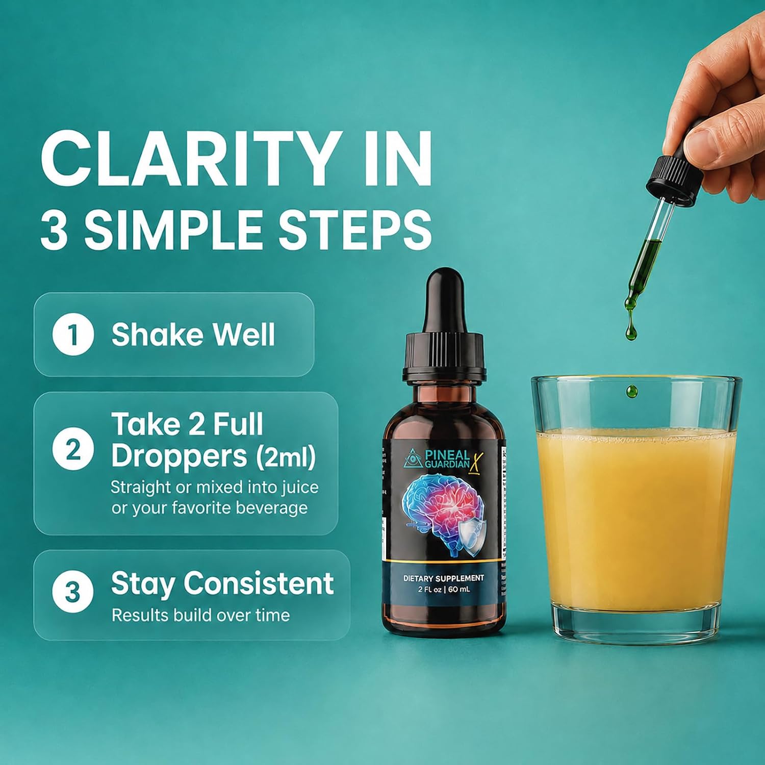 Pineal Guardian X Rapid Pineal Gland Activation Drops | Cognitive Support, Brain Supplement to Keep Cognitive Function, Memory and Focus in Top Shape, Add to Any Drink, 2mL Daily