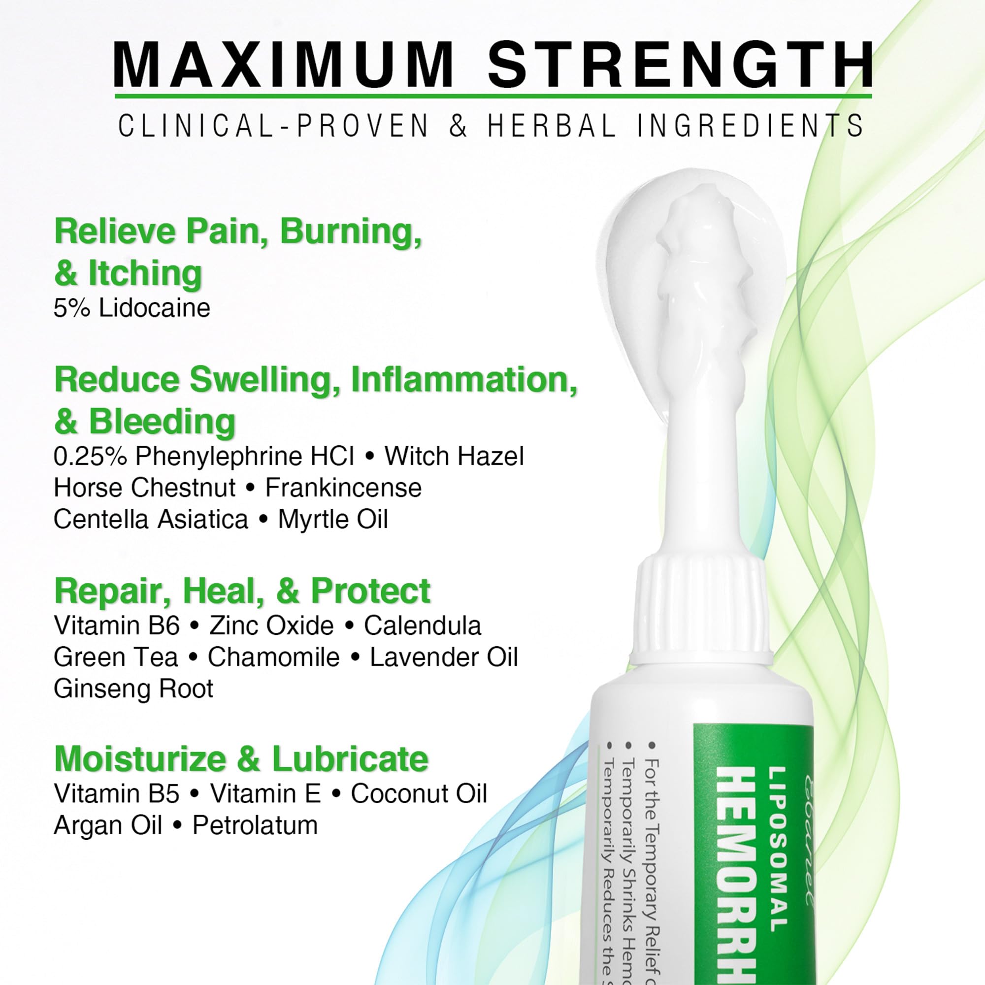 Ebanel 5% Lidocaine Hemorrhoid Treatment Cream with Witch Hazel, Phenylephrine, Horse Chestnut, Vitamin B6, Zinc Oxide, External and Internal Hemorrhoids Treatment Burn Itch Pain Relief Anal Cream