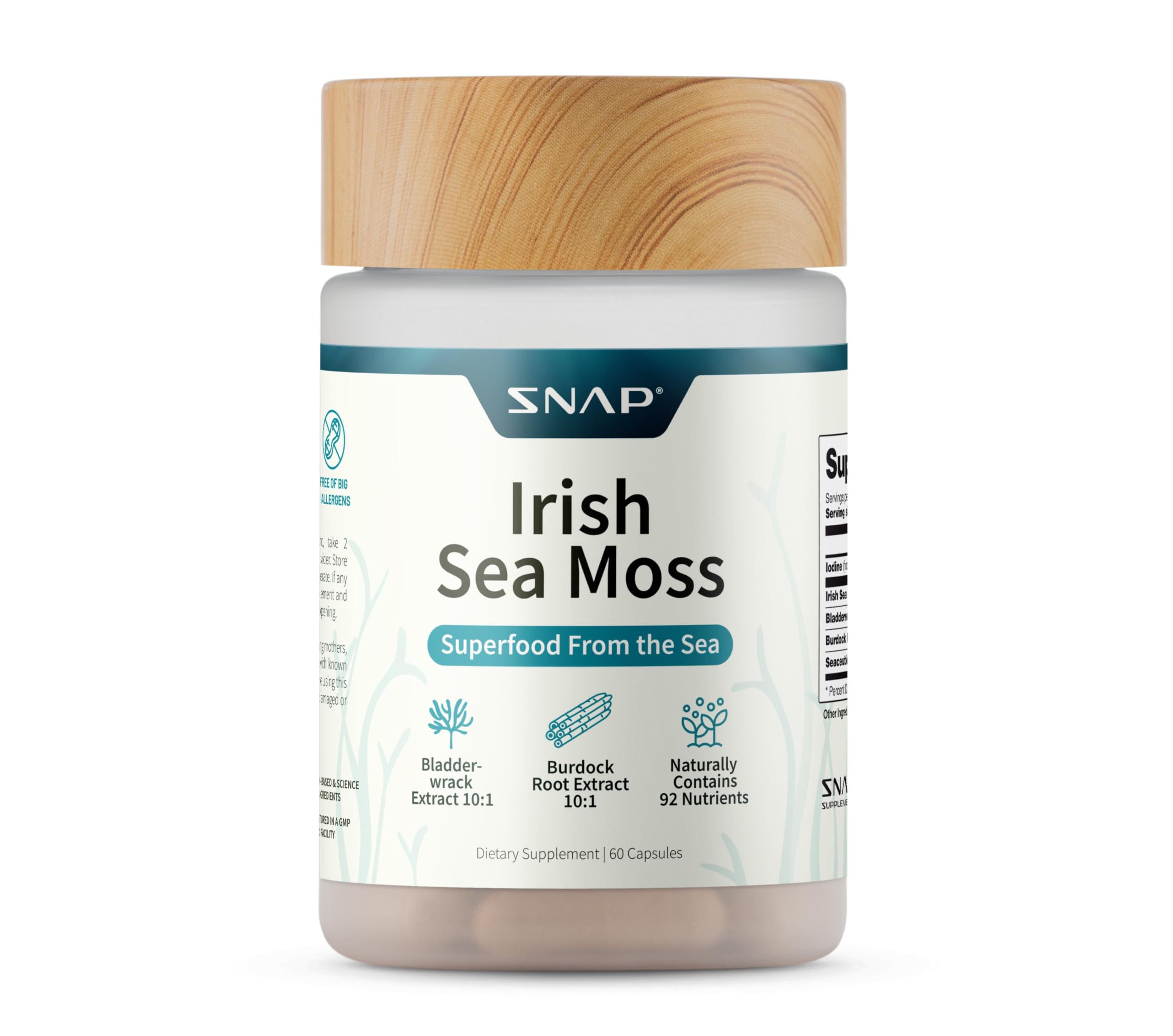 Snap Supplements Irish Sea Moss with Bladderwrack, Burdock Root & Iodine – Natural Sea Moss Supplement to Support Gut Health, Energy & Healthy-Looking Skin, 60 Vegan Capsules (1 Month Supply) Snap SupplementsBuy Supplements Australia