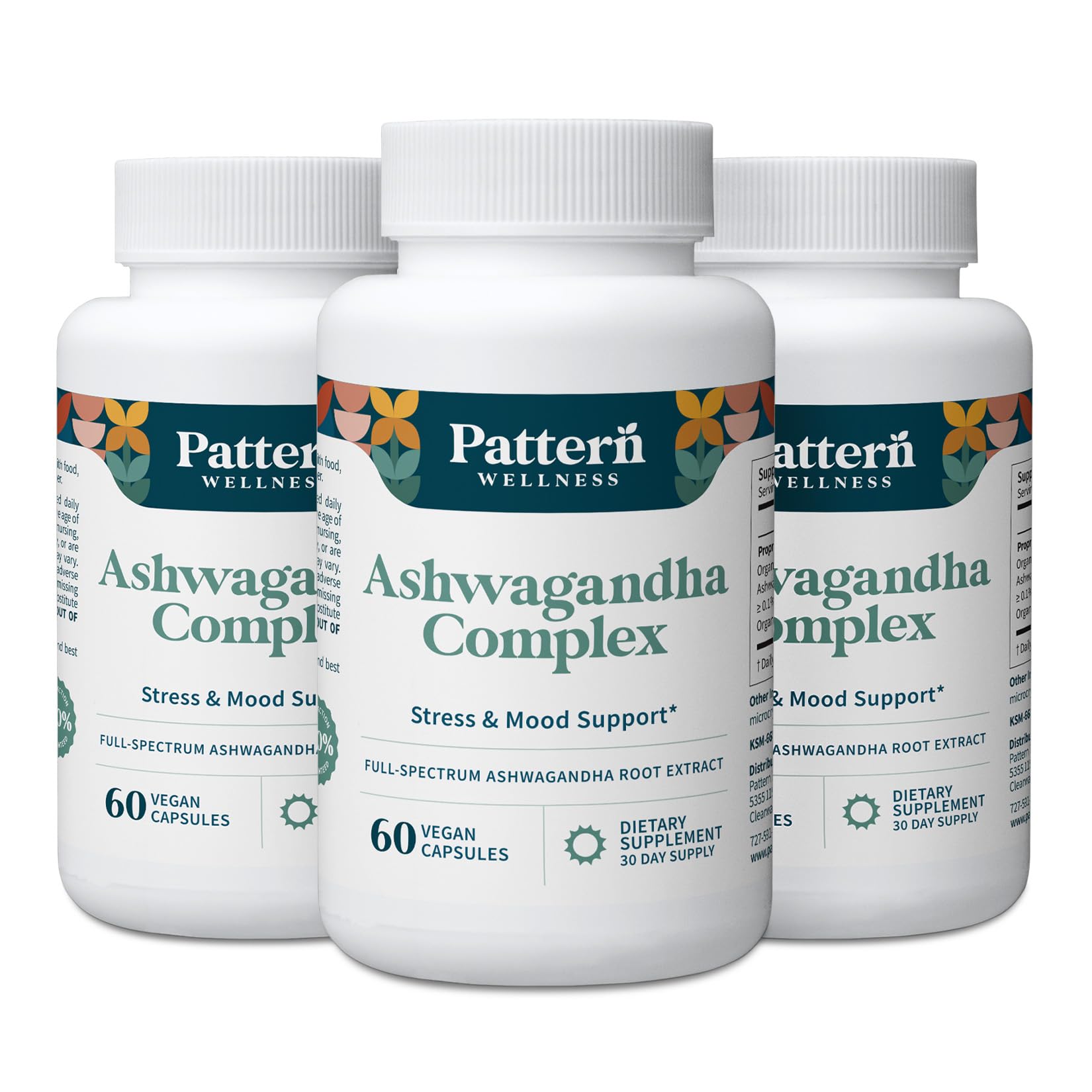 Pattern Wellness Ashwagandha Complex Supplement – 60 Vegan Capsules | For Men & Women – Organic KSM-66® & Black Pepper Extract – Supports Stress Response & Energy Balance – Non-GMO