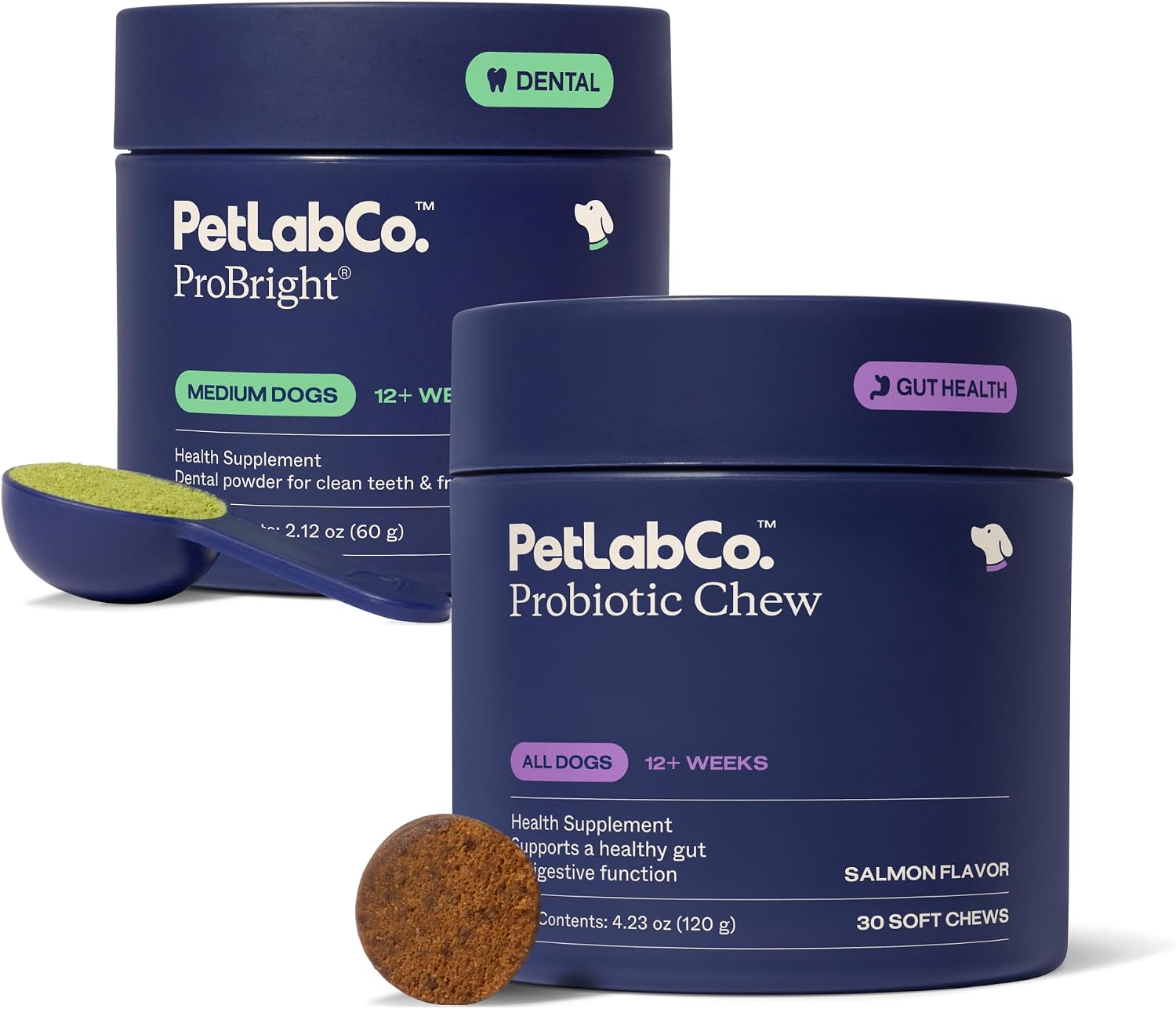 PetLab Co. – Oral Hygiene & Gut Health Bundle: Dental Powder for an Effortless Clean in 1 Scoop for Medium Sized Dogs & Probiotics for Dogs Supporting Gut Health & Seasonal Allergies