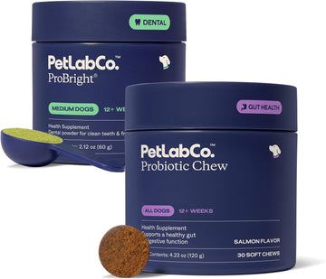 PetLab Co. – Oral Hygiene & Gut Health Bundle: Dental Powder for an Effortless Clean in 1 Scoop for Medium Sized Dogs & Probiotics for Dogs Supporting Gut Health & Seasonal Allergies