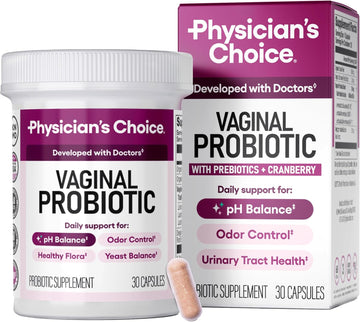 Physician's CHOICE Vaginal Probiotics for Women, pH Balance & Odor, 30ct | Supports Odor Control, Vaginal Flora, Yeast Balance & Feminine Health, 6B CFU, Organic Prebiotics, Cranberry Extract