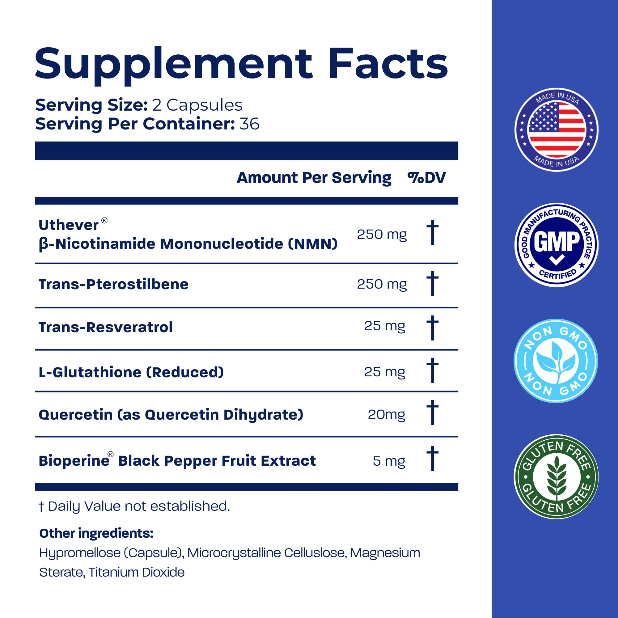 BONE SCIENCE Uthever NMN & Pterostilbene 6-in-1 Complex with Resveratrol, Glutathione & BioPerine - High Purity Stabilized NAD+ Precursor for Healthy Aging & Cellular Energy - 72 Vegetarian Capsules
