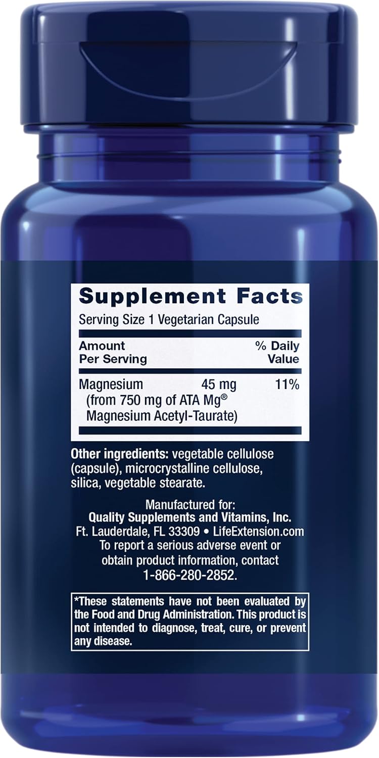 Life Extension Calm-Mag, Magnesium Acetyl taurinate, Daily Stress Management Formula, Supports Calmness and Relaxation, Gluten-Free, Non-GMO, Vegetarian, 30 Capsules