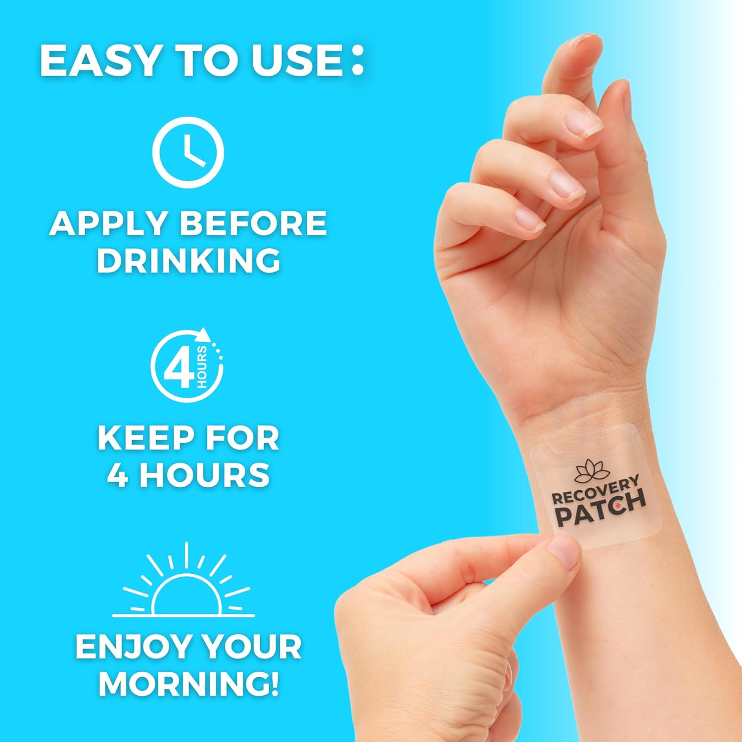 Party Treats Recovery Patches 10 Pack - Wake Up Refreshed & Energized | 100% Natural Ingredients Patch, Individually Wrapped, Skin-Friendly & Waterproof, Enhanced Morning Formula