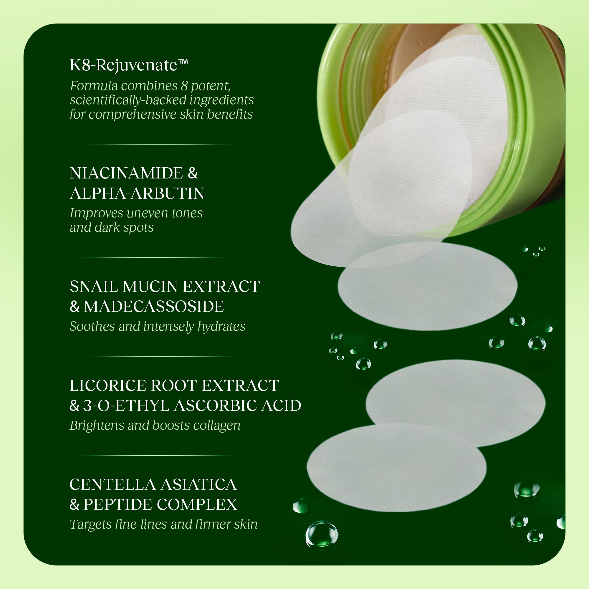 JiYu Toning Polish Pads - Korean Skincare for Dark Spots, Wrinkles & Dull Skin - Hydrating Facial Treatment with Snail Mucin, Niacinamide, Peptides & Centella - 100 Count JiYuBuy Supplements Australia