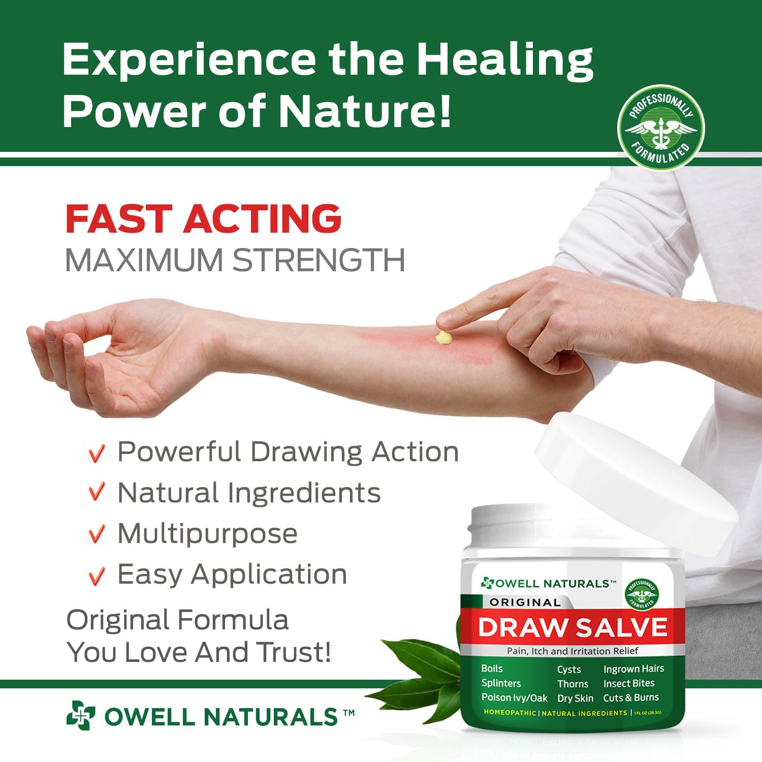 OWELL Naturals Drawing Salve Ointment for Boil & Cyst Removal, Deep Ingrown Hair, Splinter Remover, Bug Spider Bites, Bee Sting, Mosquito Itching, Poison Ivy