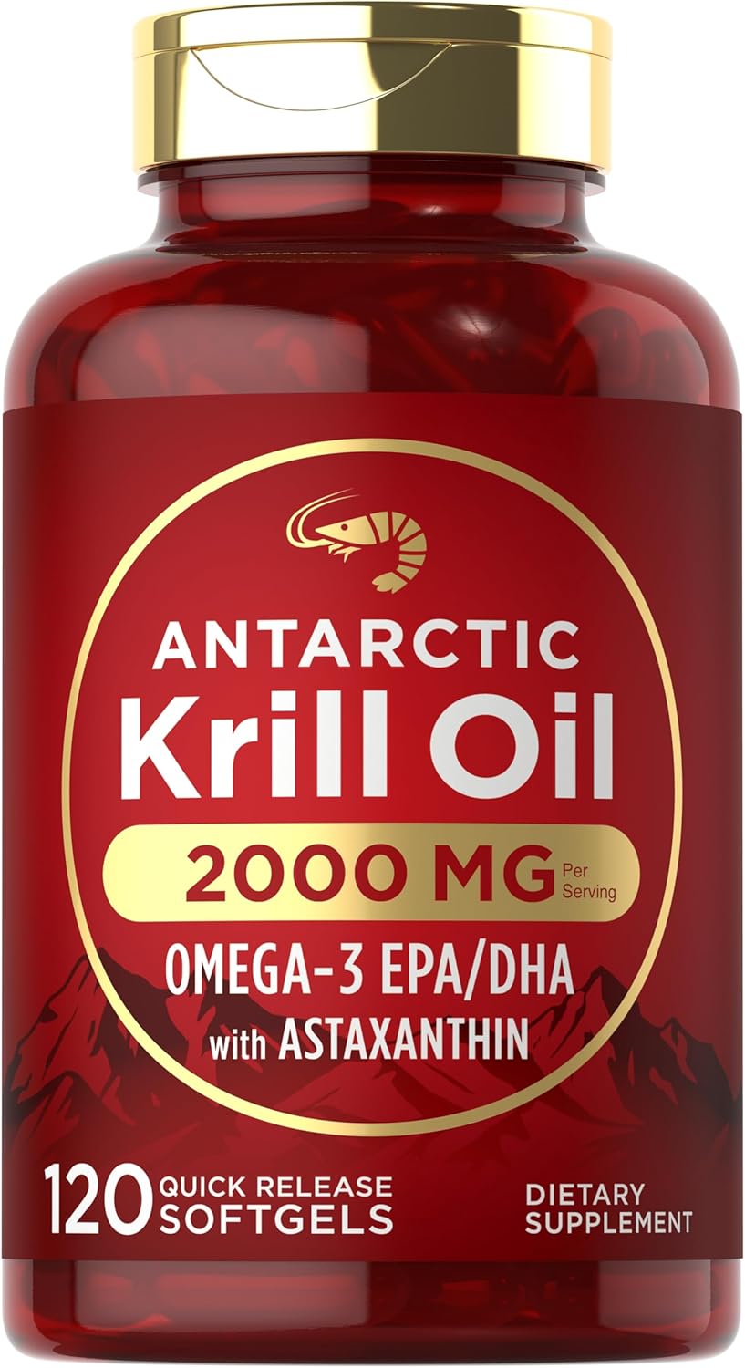Carlyle Antarctic Krill Oil 2000mg | 120 Softgels | Maximum Strength | Omega-3 EPA, DHA, with Astaxanthin | Supplement Sourced from Red Krill | Laboratory Tested | Non-GMO and Gluten Free