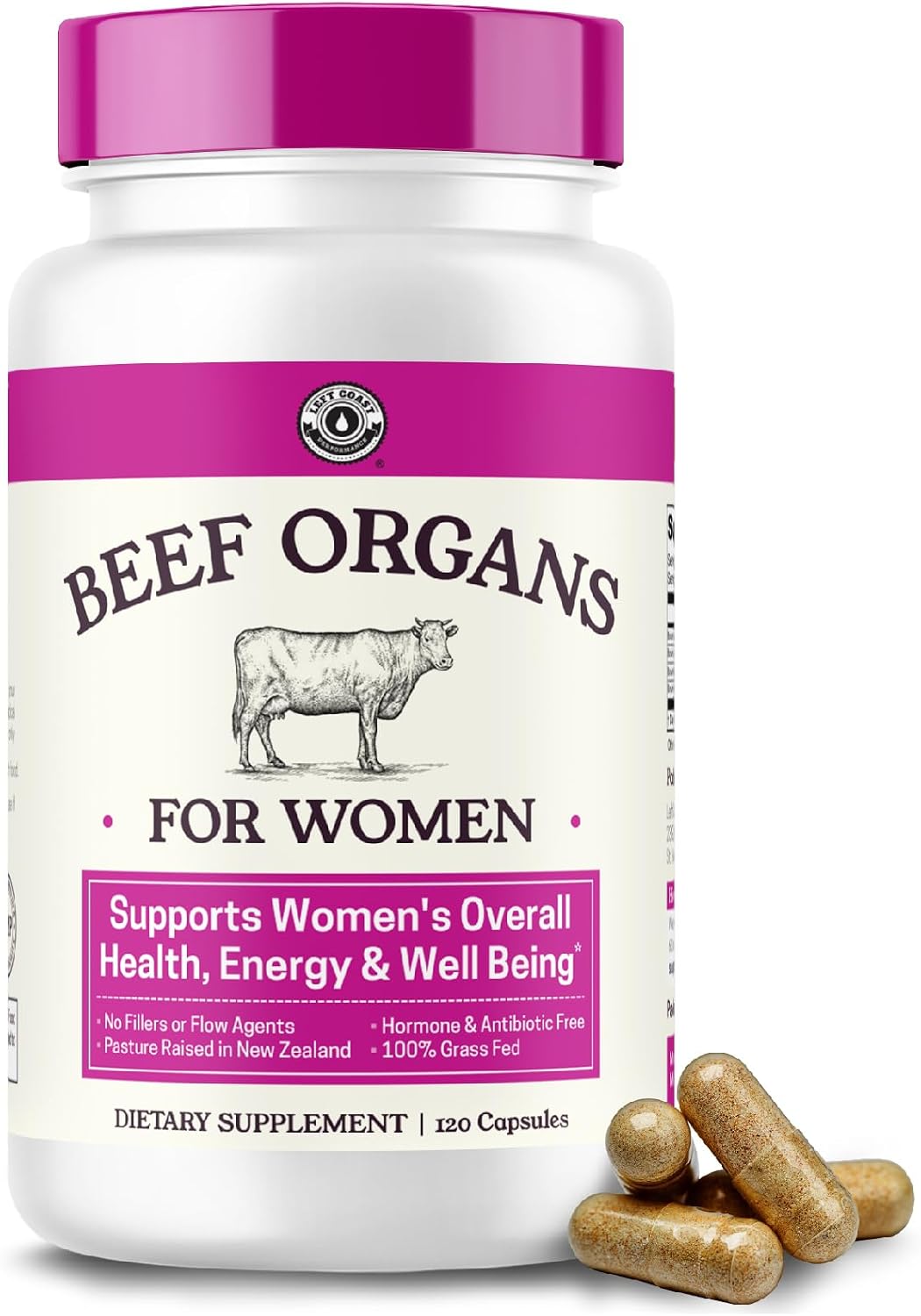 Left Coast Performance Hydrolyzed Multi Collagen Peptides Capsules & Beef Organ Supplement for Women - Bovine Wellness Bundle for Women's Gut Health Energy Hormone Balance and Immune Support