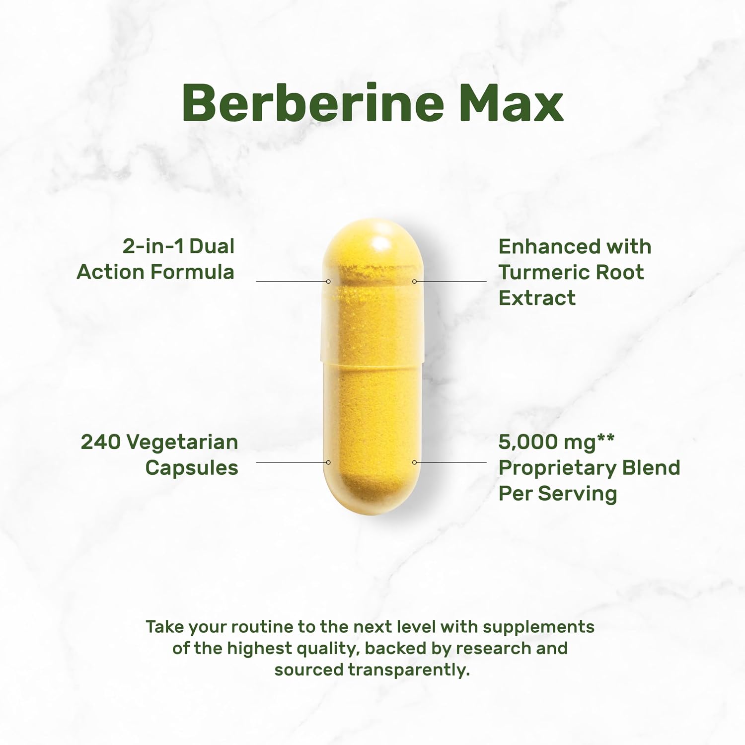DEAL SUPPLEMENT Berberine Max Supplement with Turmeric, 5000 mg** Per Serving, 240 Vegetarian Capsules | Berberine HCl with Turmeric Root Extract | Non-GMO