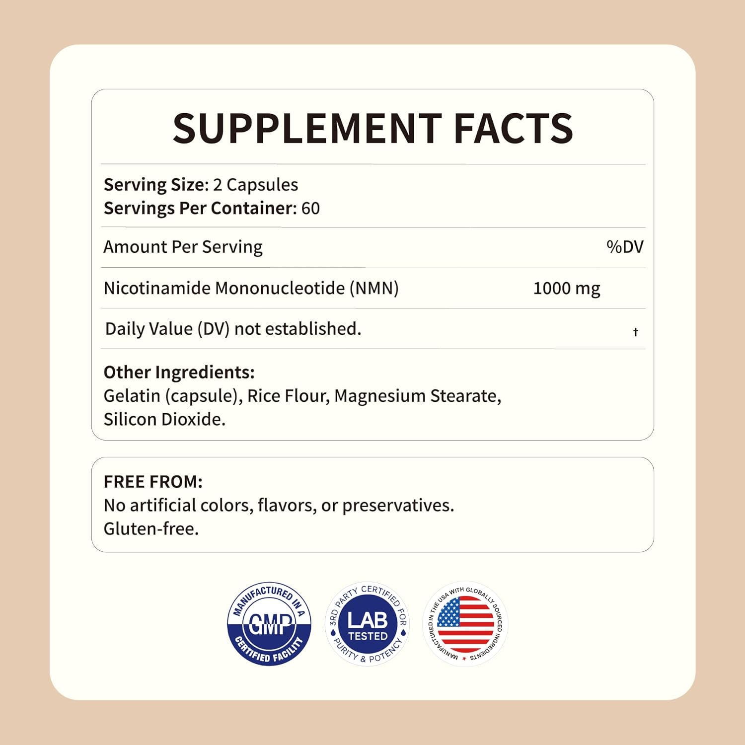 NMN Supplement 60000mg, 500mg Per Serving, Pure 99% Nicotinamide Mononucleotide – Potent NAD+ Precursor for Cellular Energy, Metabolism & Healthy Aging – Non-GMO, Shelf-Stable Formula