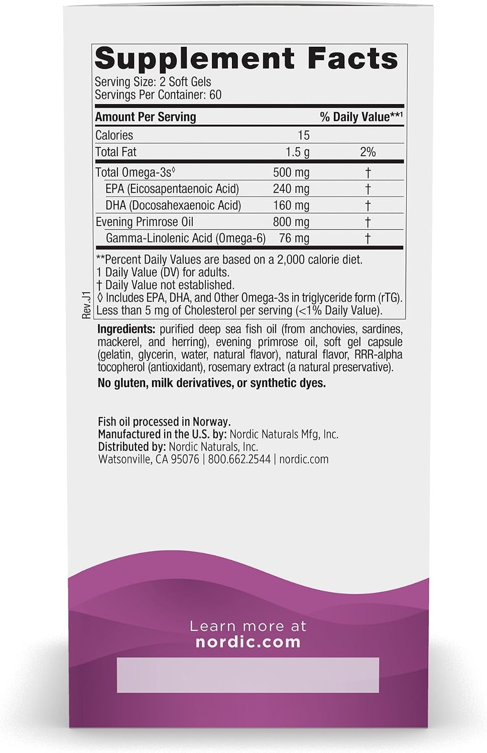 Nordic Naturals Women's Omega-3 w/Evening Primrose Oil, Lemon - 120 Count | 800mg Evening Primrose Oil w/GLA for menopause relief (hot flashes, night sweats). Hormonal balance. 60-day supply.