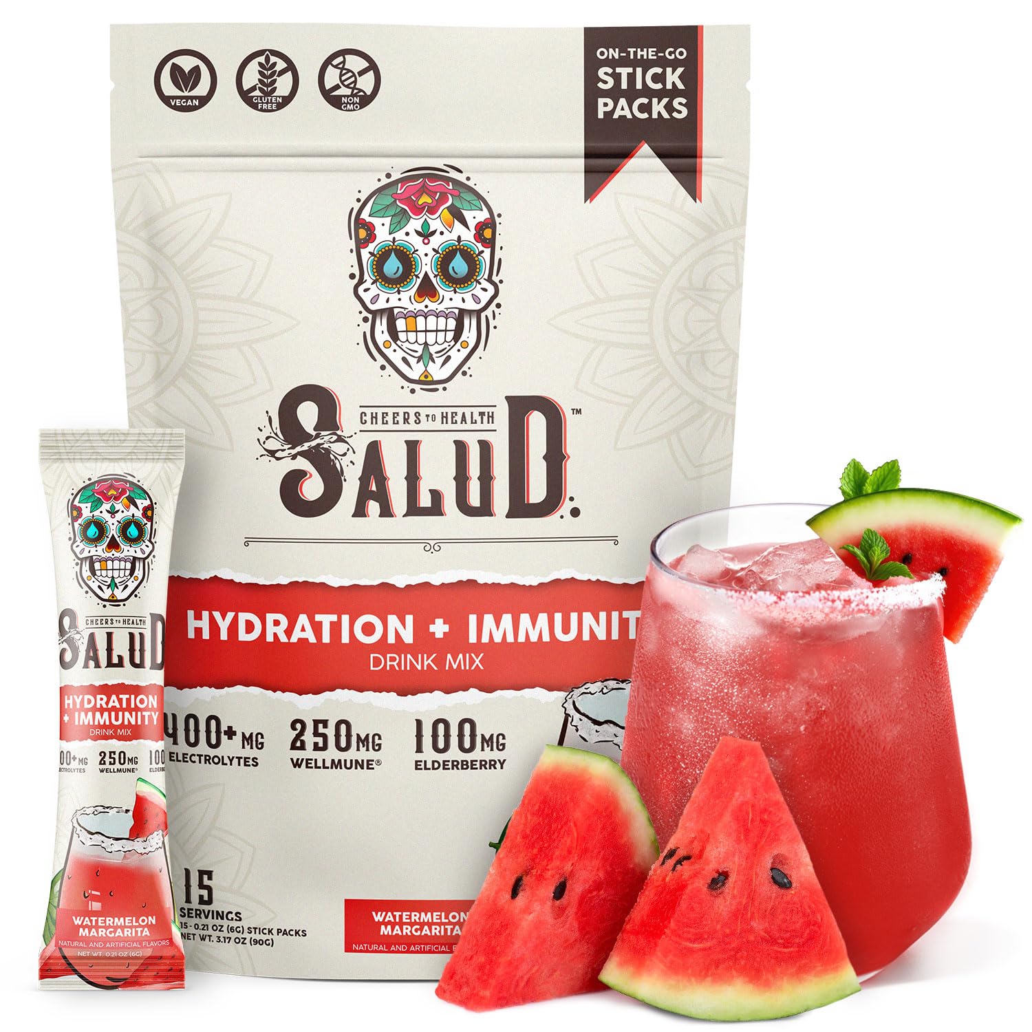Salud 2-in-1 Hydration + Immunity Drink Mix, Cucumber Lime | Electrolytes Powder, Agua Fresca, Elderberry, Dairy & Soy Free, Non-GMO, Gluten Free, Vegan, 1g Sugar (15 Servings)