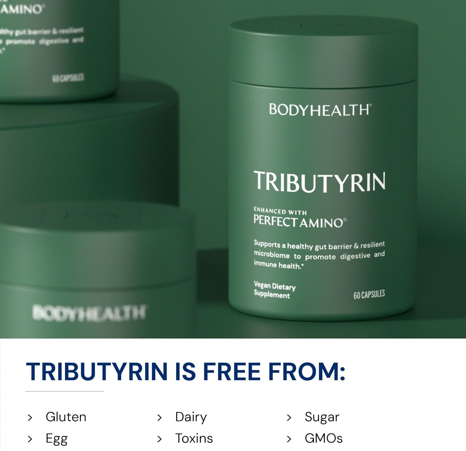 BodyHealth Tributyrin 200mg - Tri-Butyrin Supplement for Gut Health Support, Digestive Comfort, Microbiome Balance & Immune Support* - 60 Capsules