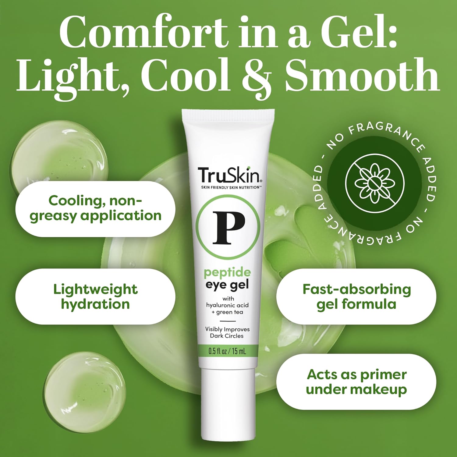 TruSkin Peptide Eye Cream Gel for Dark Circles, 0.5 fl oz | With Hyaluronic Acid to visibly smooth fine lines, hydrate and depuff tired-looking under eyes with a lightweight feel
