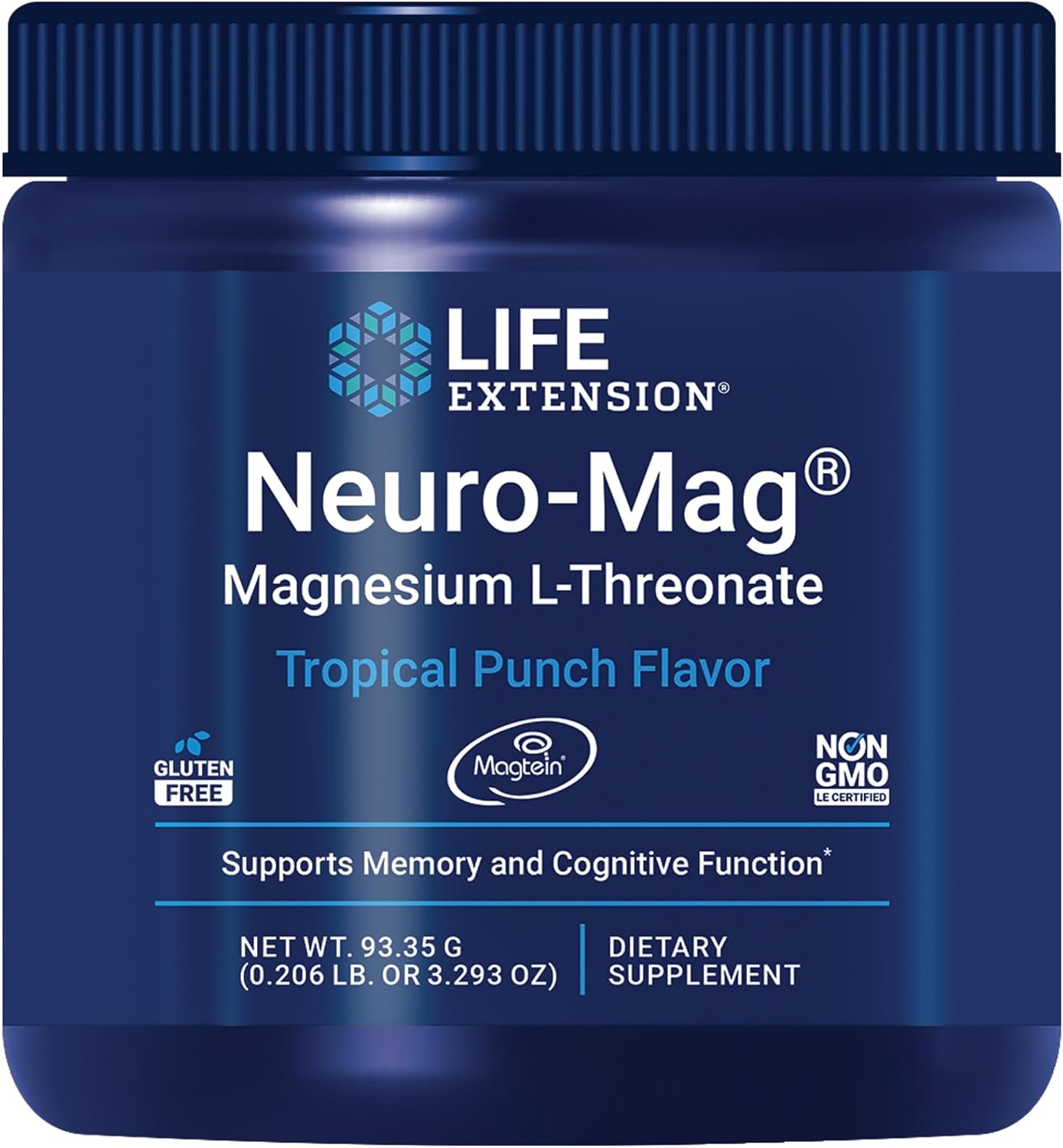 Life Extension Neuro-Mag Magnesium L-Threonate Powder (Tropical Punch) - Ultra-Absorbable Magnesium - Supports Memory, Focus, Cognitive Function & Mood - Gluten free, Non-GMO, Vegetarian (30 Servings) | Tropical Punch Powder Mix for Memory, Recall Speed &