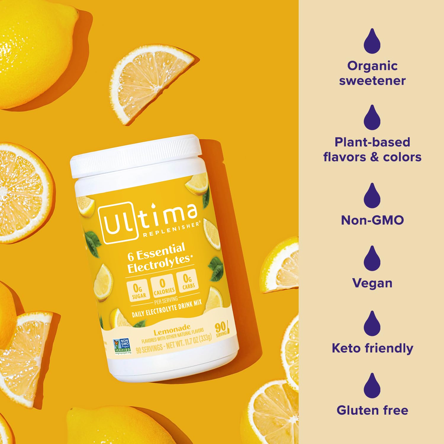 Ultima Replenisher Electrolyte Powder Drink Mix Bundle – Sugar Free – Lemonade, 90 Serving Canister and 20 Stickpacks – 6 Electrolytes and Minerals – Keto Friendly, Vegan, Non-GMO